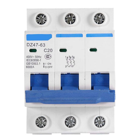 Mini Circuit Breaker, 3 Pole MCB Miniature AC 400V 6/10/16/20A Circuit Breaker, Overload Protection for Combiner Box for DC Systems(20A)...