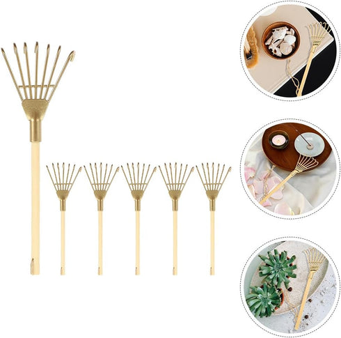 6Pcs Mini Zen Garden Rake Miniature Ash Rake Model Small Metal Rake Tiny Rake Planting Tools Decor for Crafts Photo Prop - Gold...
