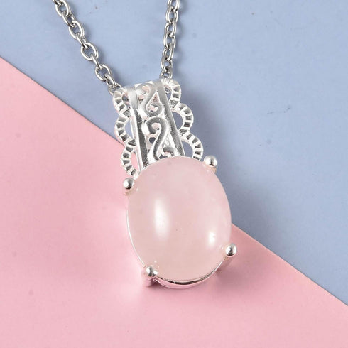 SHOP LC DELIVERING JOY Rose Quartz Pendant Necklace for Women 925 Sterling Silver Pink Jewelry 18" Birthday Gifts for Women...
