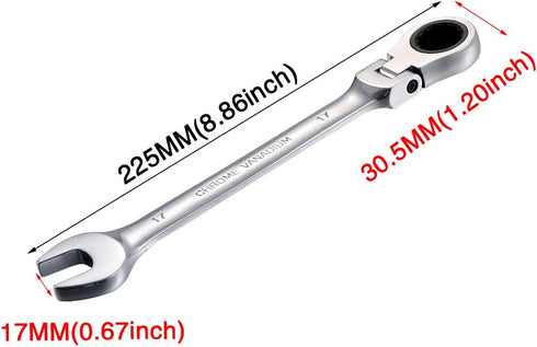 KATUR 17mm Ratcheting Wrench Set Flexible Pivoting Head Ratchet Combination Spanner Wrench Chrome Vanadium Steel Metric Tool (17mm)...