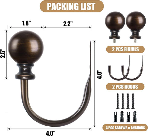 KAMANINA Decorative Curtain Drapery Holdbacks, Bronze Round Finials Window Curtain Holdbacks(1 Pair/2 Pack, Small)...