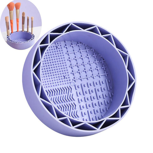 Makeup Brush Cleaner, Sillicon Brushes Cleaning Mat Brush Holder Bowl Prtable Cleaning Tool (Purple)...