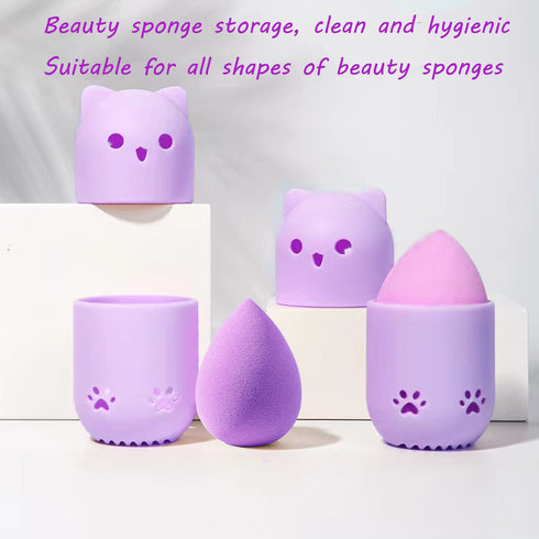 Makeup Sponge Holder, Beauty Sponge Holder + Makeup Blender Travel Case Beauty Sponge Blender Drying Stand & Storage Containers (Pink&Purple)...