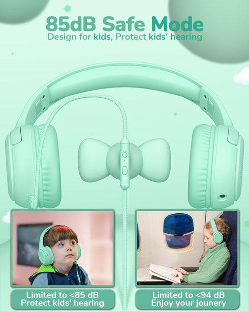 Kids Headphones for School Toddler Wired with Microphone Plug in Bulk Boys Headset Girls 3+ Year Old Green...