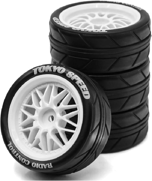 1/10 RC On Road Tires and Plastic Rally Wheels 12mm Hex Drift Tyres for 1:10 Scale Racing Touring Street Car Tamiya TT01 TT02 XV01 TA06 A959 14400...