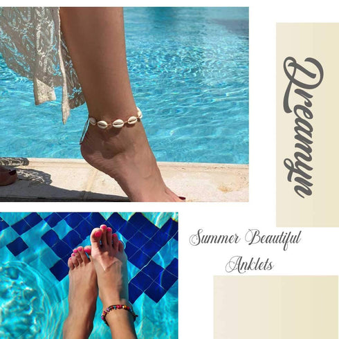 Dreamyn Boho Anklets Crystal Ankle Bracelets Flower Barefoot Foot Chain Dragonfly Anklet for Women and Girls (silver)...