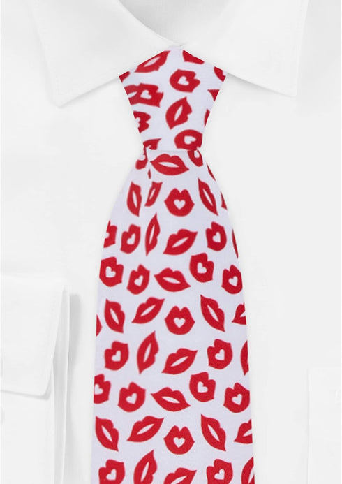 Jacob Alexander Men's Happy Valentine's Day Red Lips Kisses Pattern Regular Length Neck Tie - White...