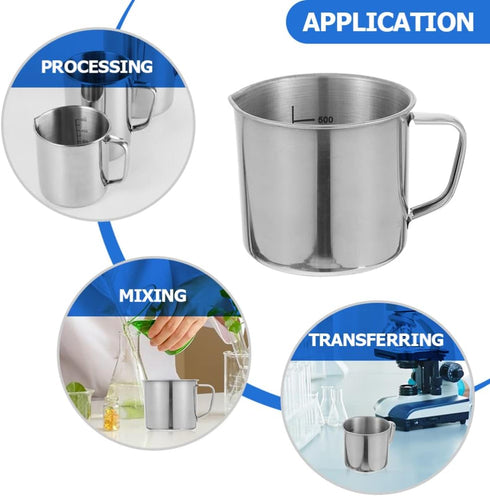 Hemobllo Stainless Steel Beaker, Lab Graduated Beaker with Handle Chemistry Lab Cups Scientific Laboratory Supplies for Liquids Solids (500ml)...