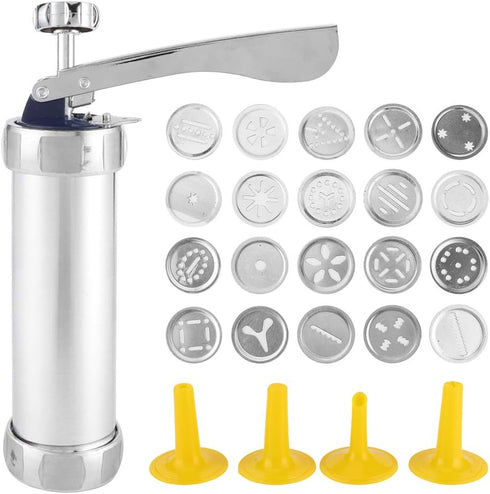 Cookies Press Cookies Press Silver Aluminum Alloy + Abs Cookies Press Maker Kit Biscuits Maker Press Machine Bakeware With 20 Cookies 4 Nozzles...