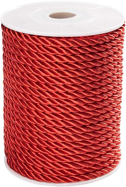 PH PandaHall 20 Yard Red Silk Rope 3-Ply Christmas Cording 5mm Twisted Cord Rope Nylon Twisted Cord Trim Braided Twisted Rope for Bracelet Necklac...