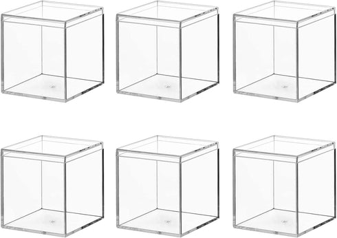 6 Packs Clear Acrylic Plastic Box, Acrylic Boxes with Lids, Small Square Plastic Containers 2.1''×2.1''×2.2'', Plastic Square Boxes for Candy, Pil...