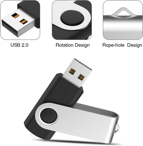 4GB Flash Drive 10 Pack, USB 2.0 Thumb Drives Bulk Swivel Memory Stick for Data Storage, Black...