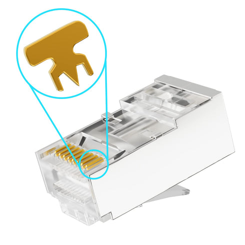 iwillink 100 Pack Shielded RJ45 Cat6 Pass Through Connectors, Ethernet Cable Crimp Connectors STP Network 3 Prong 8P8C 50U Gold Plated Modular Plu...