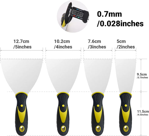 4 Pack Putty Knife Scraper, 2" 3" 4" 5" Putty Knife Set, Stainless Steel Putty Knife Scraper, Wallpaper Scraper Paint Scraper Tool for Spreading D...