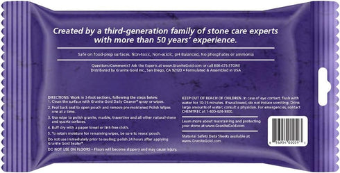 Granite Gold Polish Wipes Streak-Free Shine for Granite, Quartz, Marble, Travertine, Natural Stone Countertops, 18 Count, 1-Pack...