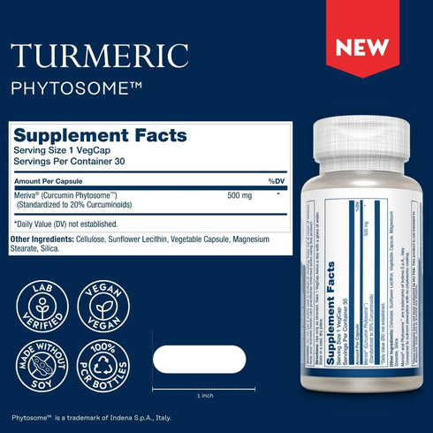 SOLARAY Turmeric Phytosome 500 mg - 29X Absorption Curcumin Supplements - Easy-to-Digest Turmeric Capsule for Joint Support - Vegan and Made witho...