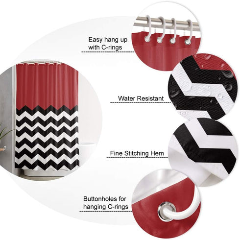 Vandarllin Red Black and White Chevron - Extra Long 72x84 Inches Shower Curtain Custom Made...