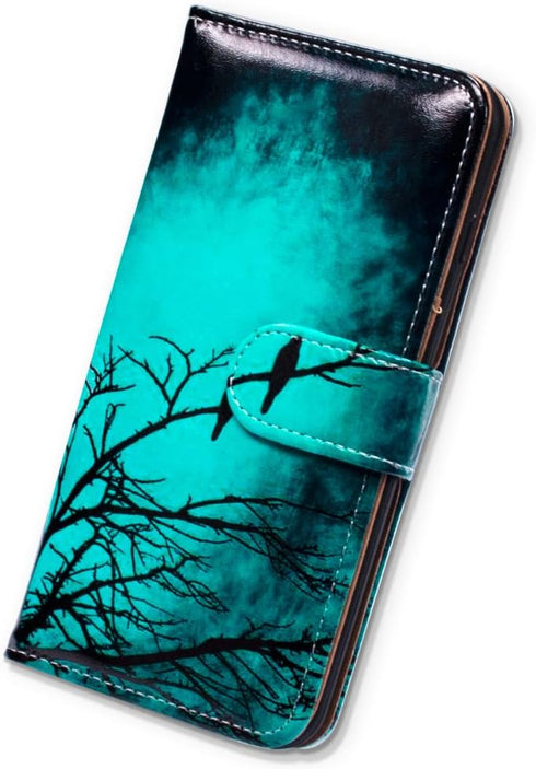 Leather Flip Phone Case Wallet, Motorola Moto G Pure/Power 2022 - Black Bird Pattern, Card Slot, Magnetic Lock, Kickstand...