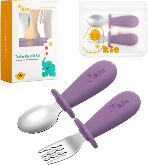 Toddler Utensils, Toddler Forks and Spoons, Baby Spoons Self Feeding, Stainless Steel Baby Silverware with BPA Free Silicone Easy Grip, 8 Months+ ...