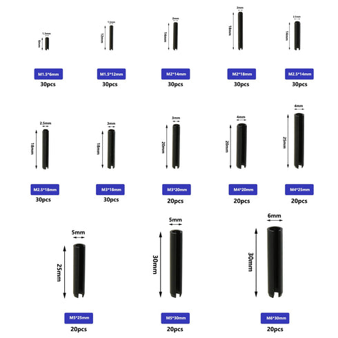 330PCS Slotted Spring Pin Combination Set Black GB879 Manganese Steel Split Expansion Pin for Industrial Manufacturing and Automotive Repair and E...