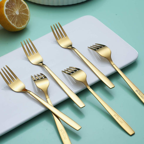Berglander Gold Tea Fork, Stainless Steel Cake Fork Dessert Fork With Titanium Gold Plating 6.5 Inches Forks Pack of 6...