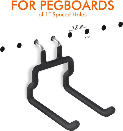 Utility Heavy Duty Pegboard Hooks - 5Pack Peg Board Accessories for Hanging Tools Fit 1/4" Peg Holes - Pegboard Organizer Black Large Tool Holders...