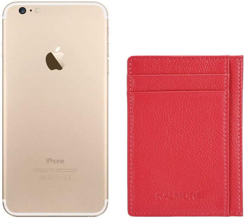 Unisex-Adult's Petite Credit Card Holder Leather Slim Minimalist Wallet, Red, Classic...