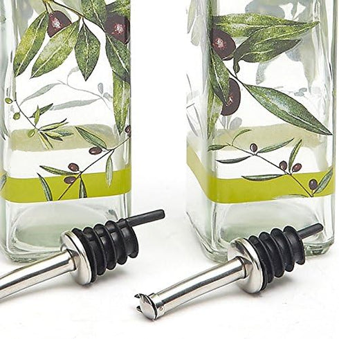 CEDAR HOME Olive Oil Bottle Set Glass Dispenser Vinegar Cruet 17oz. with Stainless Steel Leak Proof Pourer Spout for Cooking or Salad Dressing, Gr...