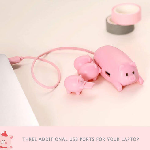 Pink Pig USB Hub, 3-Port Cute USB Hub with 3 Piglet Decoration Lids, Perfect Pig Stuff & Gifts for Pig Lovers, USB Splitter for Hard Drives, Mouse...