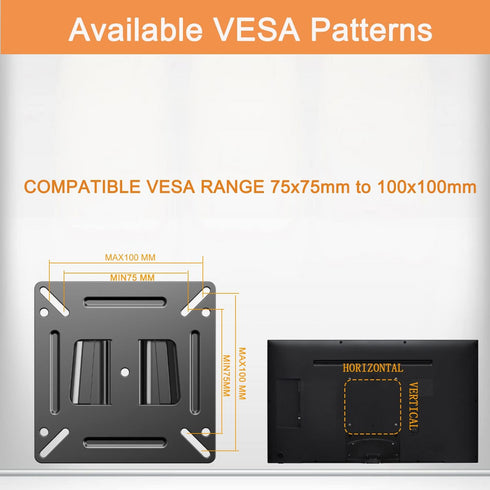 Monitor Wall Mount for Most 14-24" TVs, Universal Camper Small TV Wall Mount Bracket Fixed RV TV Mount Max Load 33lbs VESA up to 100x100mm 17 19 2...