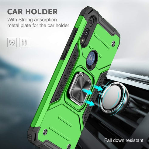 HNHYGETE for Moto E Phone Case, Motorola E Case, with HD Screen Protector, Shockproof Tough Rugged Hard Rubber Bumper with 360 Rotation Ring Kicks...