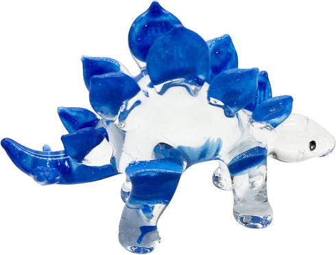 Garden Deco Glow in The Dark Blue Stegosaurus Hand Blown Art Glass Figurine Ornament Sculpture...