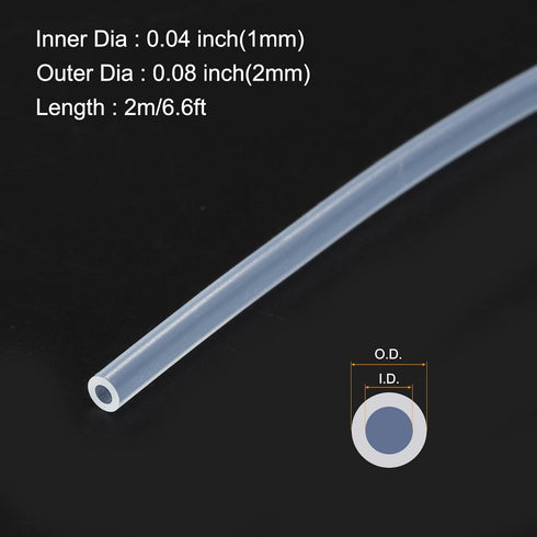 2m(7ft) 1mm(0.04") ID x 2mm(0.08") OD Silicone Tubing Clear Industrial Plastic Tubing Pure Silicone Hoses for Pump Siphoning Draining Irrigation B...
