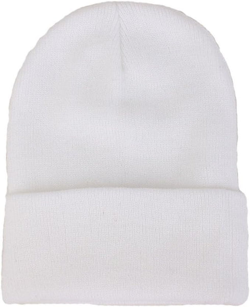 Unisex Cuff Warm Winter Hat Knit Plain Skull Beanie Toboggan Knit Hat/Cap (White)...