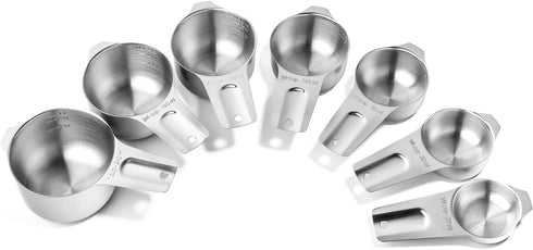 Last Confection 7pc Stainless Steel Measuring Cup Set - Includes 1/8 Cup Coffee Scoop - Measurements for Dry and Liquid Cooking & Baking Ingredien...