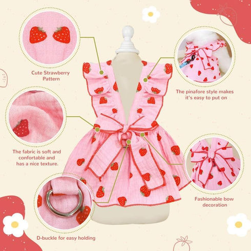Dog Dresses for Small Dogs Girl female Dog Clothes Cat Clothes Cat Dress Cute Cotton extra small Summer clothes Bow Decor Printed Strawberry Dog B...