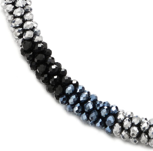 COOLSTEELANDBEYOND Statement Necklace Silver Blue Black Beads Crystal Braided Chain Choker Collar Magnetic Clasp...