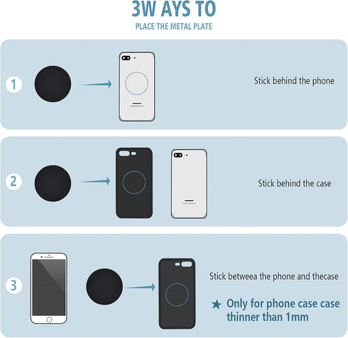 Mount Metal Plate for Cell Phone Magnet Holder Magnetic Car Mount with Strong Adhesive Sticker, 2 Round and 2 Rectangle Black......