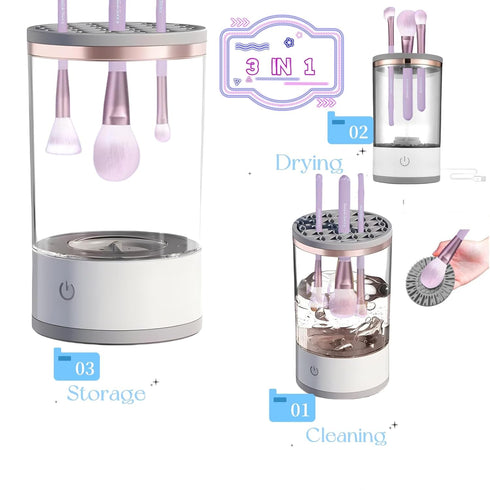 Make Up Brush Cleaner Cleanser Machine,Makeup Brush and Sponge Cleaner Machine,Automatic Makeup Brushes Wash So Quick and Easy to Use(White+Clear)...