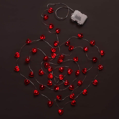 Luditek 50 LED Diamond Cut Red Heart Twinkle Fairy String Lights for Valentines Weddings Dating Garland Indoor Outdoor Home Decorations, 8 Lightin...