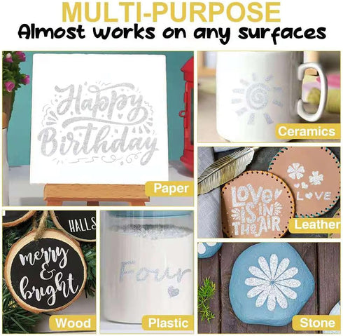 AKARUED Silver Acrylic Paint Markers, 8 Pack Acrylic Silver Paint Pen Sets for Rock Painting, Wood, Stone, Glass, Ceramic, Paper, Drawing, Art Pro...