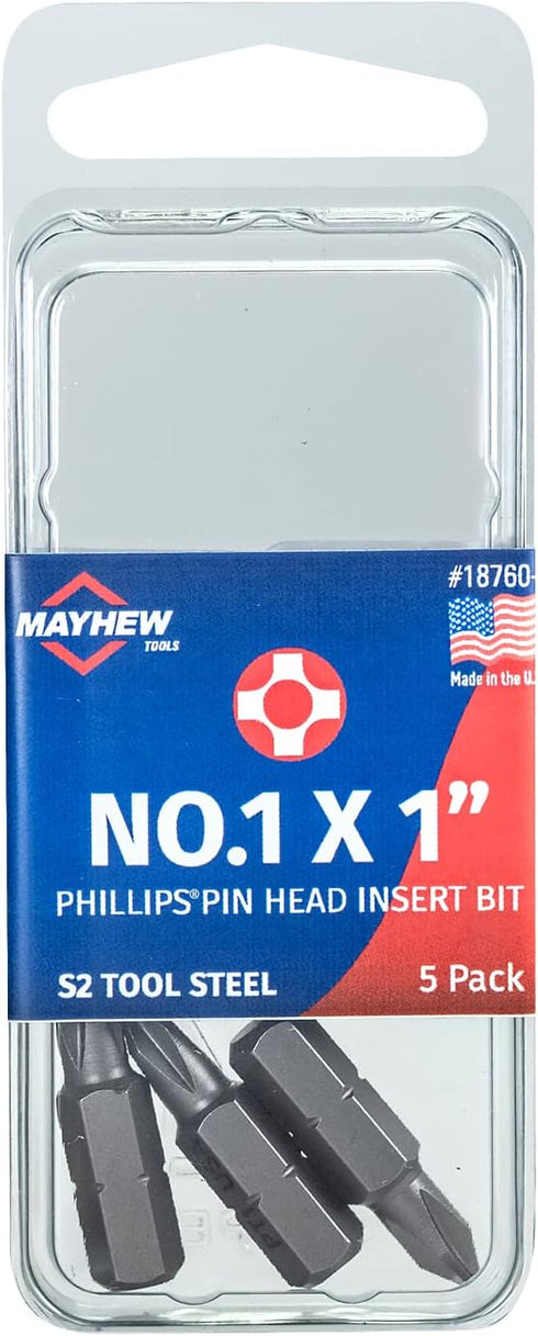 Mayhew Tools 18760-5 USA Phillips Pin Head Insert Bit, No. 1 x 1", 5-Pack...