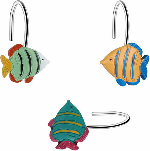 Fish Shower Curtain Hooks Rings for Under The Sea Bathroom Decor, Beach Shower Curtain Hooks, Nautical Shower Curtain Hooks, Decorative Shower Cur...