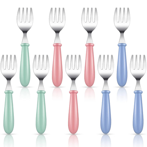 Chumia 9 Pieces Stainless Steel Toddler Forks, Kids Safe Utensils Set Baby Kids Self Feeding Training Cutlery with Round Handle, Stainless Steel M...
