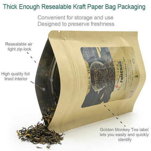 FullChea - Chinese Tea Golden Monkey - Fujian Black Tea Loose Leaf - Golden Tea Chinese - Pleasant Taste with Malt and Chocolate - 4oz / 113g...