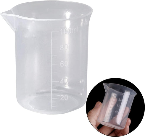 100ml/3.4oz Plastic Graduated Beaker (3 Pack), Transparent PP Measuring Cup Mixing Cup for Kitchen Lab...