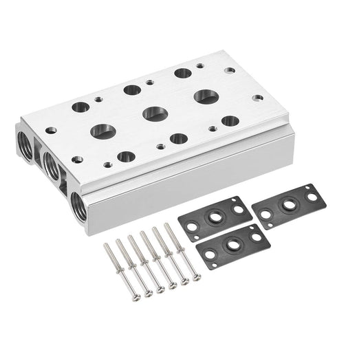 uxcell 1/4" G Thread 3 Row Aluminum Manifold Solenoid Air Pneumatic Valve Base Socket for 4V210 Series...
