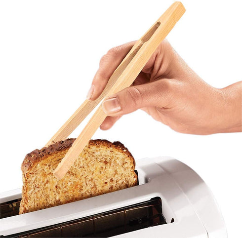 2 Pack 7 Inch Bamboo Kitchen Tongs for Toast Tea Bread Pickle Cooking...