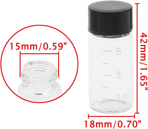 JIUWU 10pcs 5ml 1/6 Oz Scaled Clear Glass Vials Sample Transparent Liquid Bottles Screw Cap Lab Container...