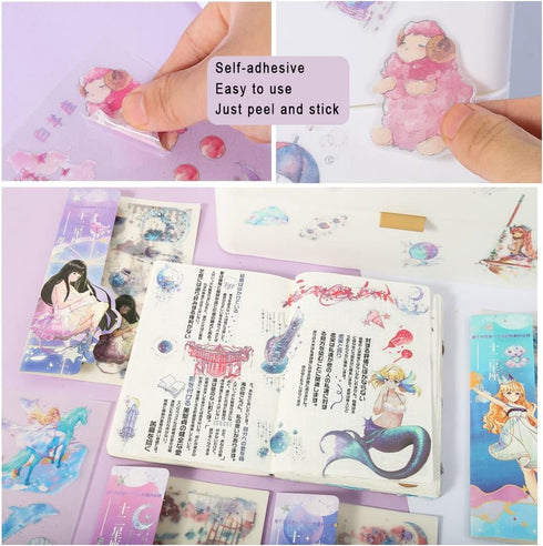 EAMOTOL 48 Sheets Anime Girl Journaling Stationery Stickers - Calendar Decorative Frosted PET Sticker for Scrapbook Journal Diary Planner DIY Craf...